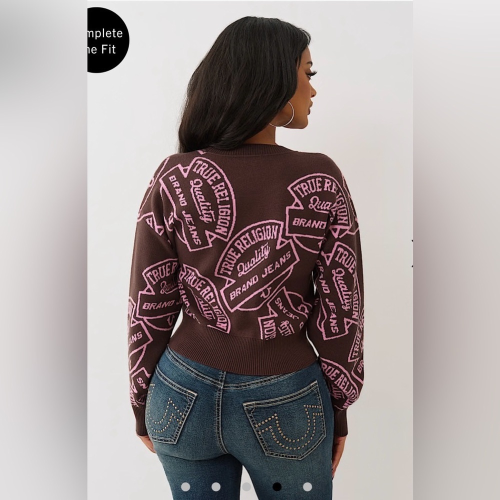 NWT True Religion women’s Monogram Jacquard Sweater sz L - Picture 9 of 9